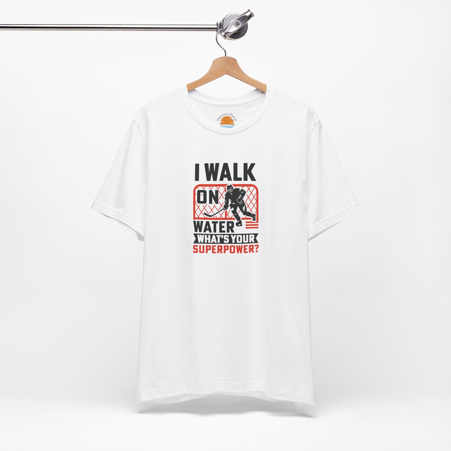 White t-shirt with graphic design Walk On Water on a white background