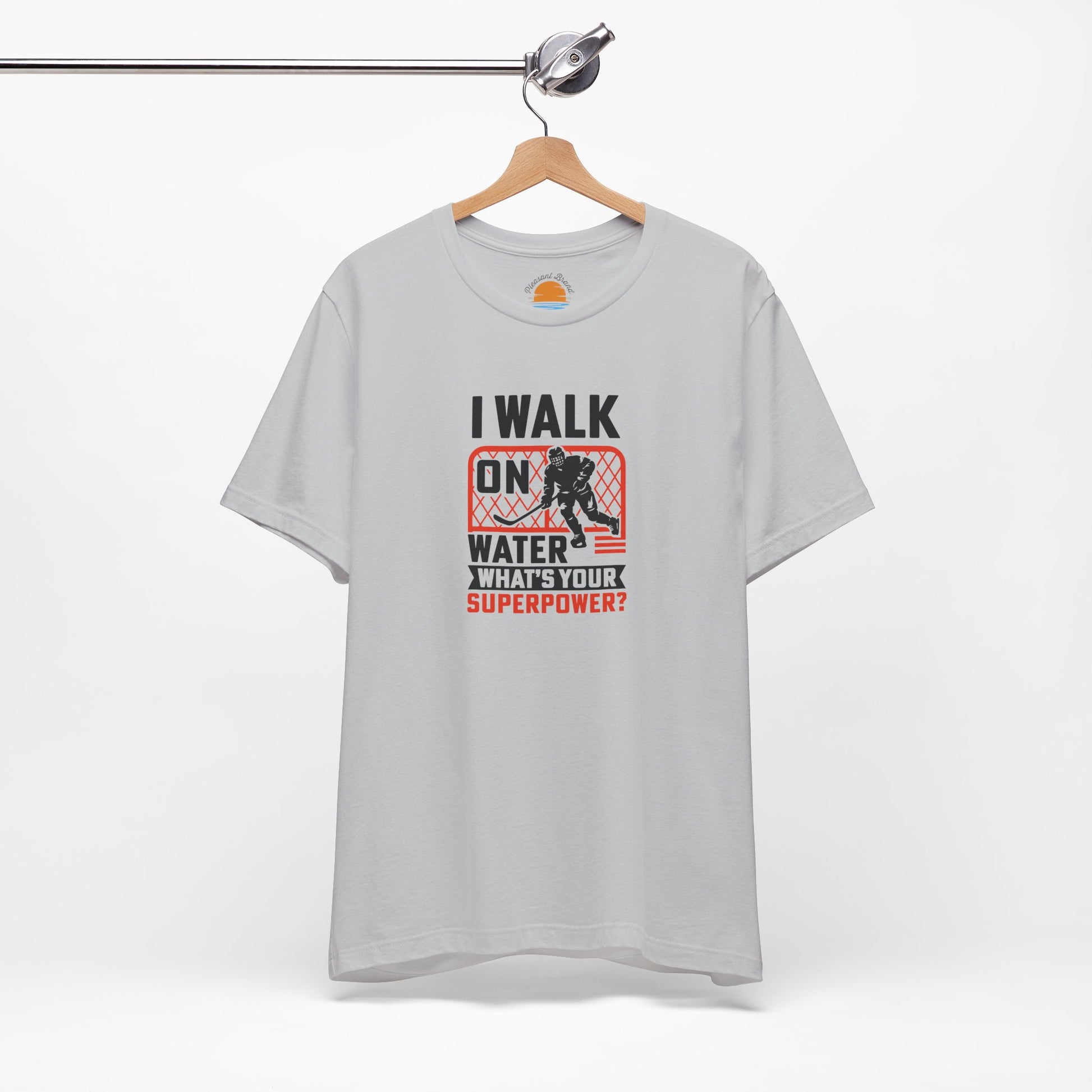 Gray t-shirt with graphic design Walk On Water on a white background