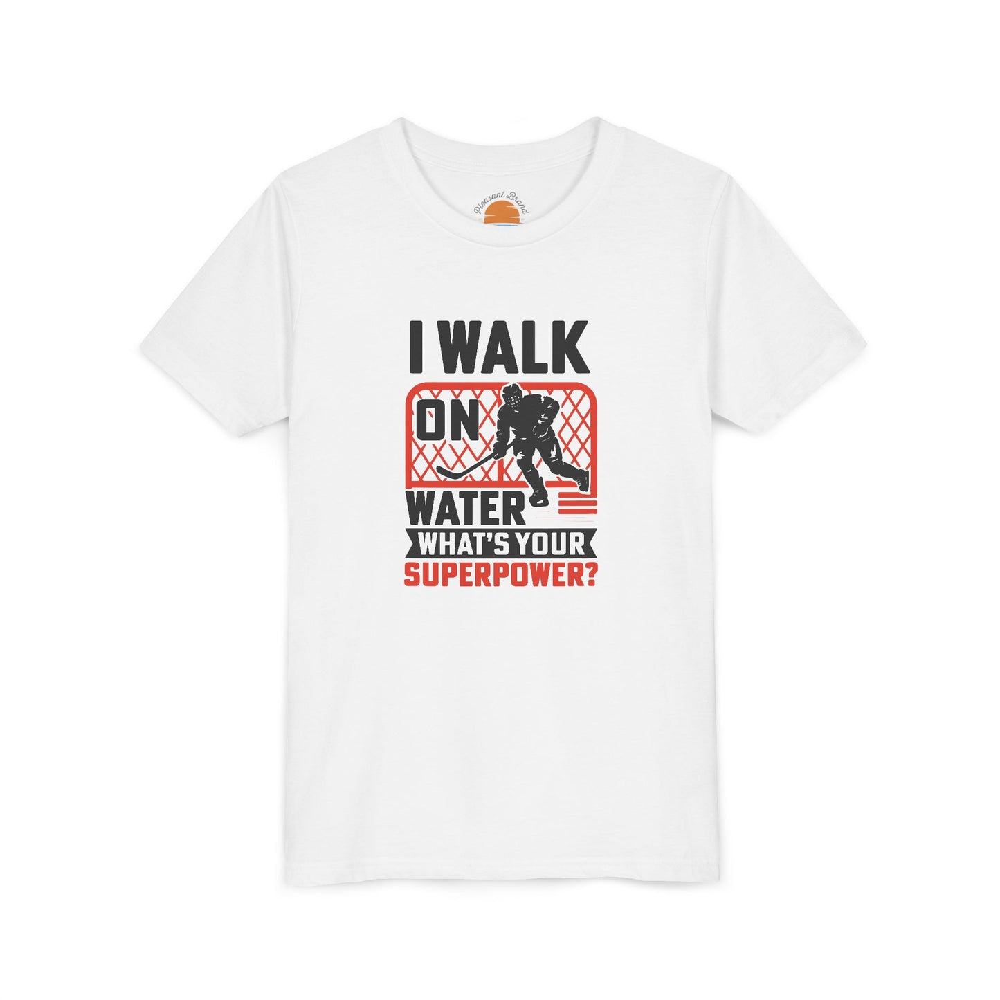 White t-shirt with graphic design and text Walk On Water Youth T-Shirt  on a white background