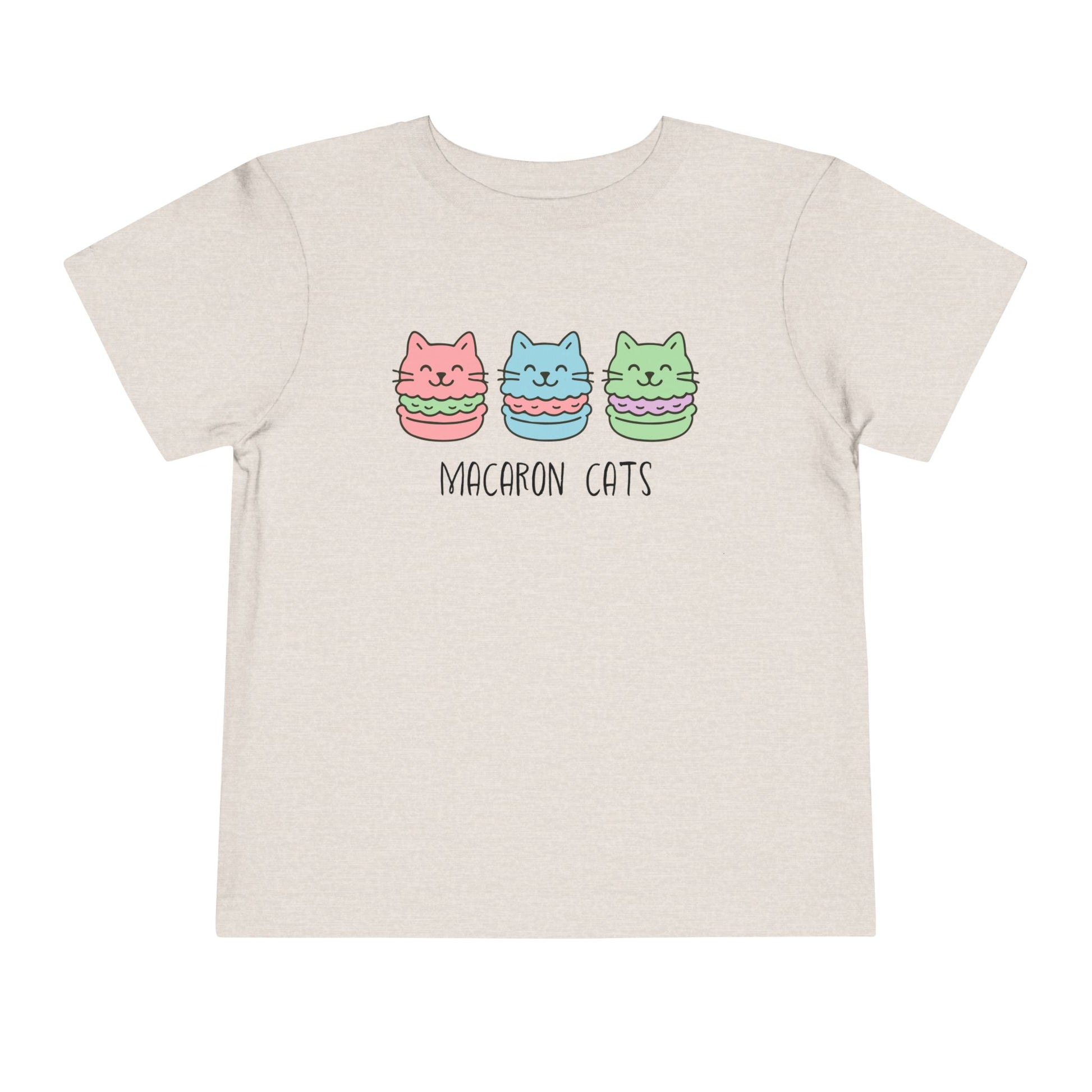 Heather dust t-shirt with 'Macaron Cats' design on a white background