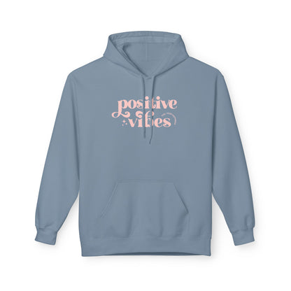 Blue hoodie with text and graphic on a white background