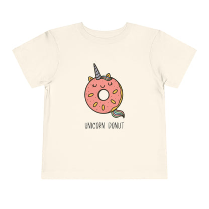 Beige t-shirt with a unicorn donut design on a white background