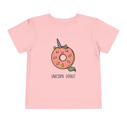 Pink t-shirt with a unicorn donut design on a white background