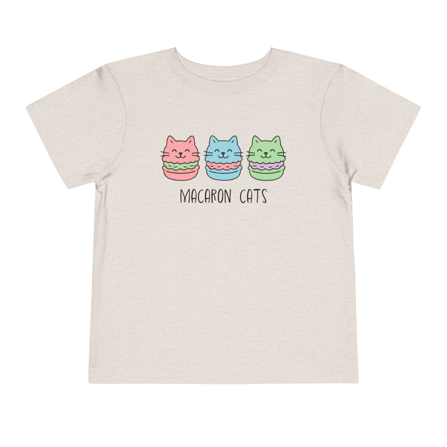 Heather dust t-shirt with 'Macaron Cats' design on a white background