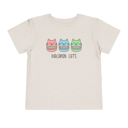 Heather dust t-shirt with 'Macaron Cats' design on a white background