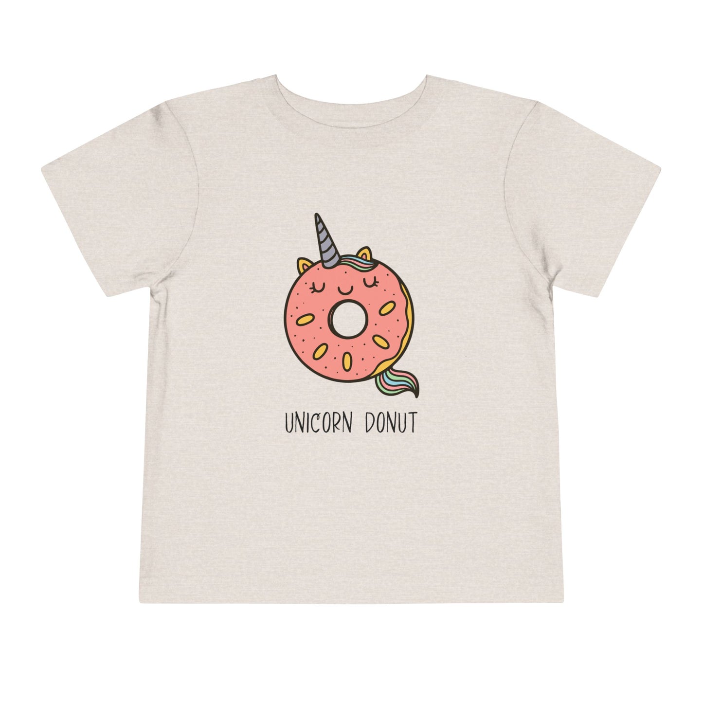 Heather dust t-shirt with a unicorn donut design on a white background