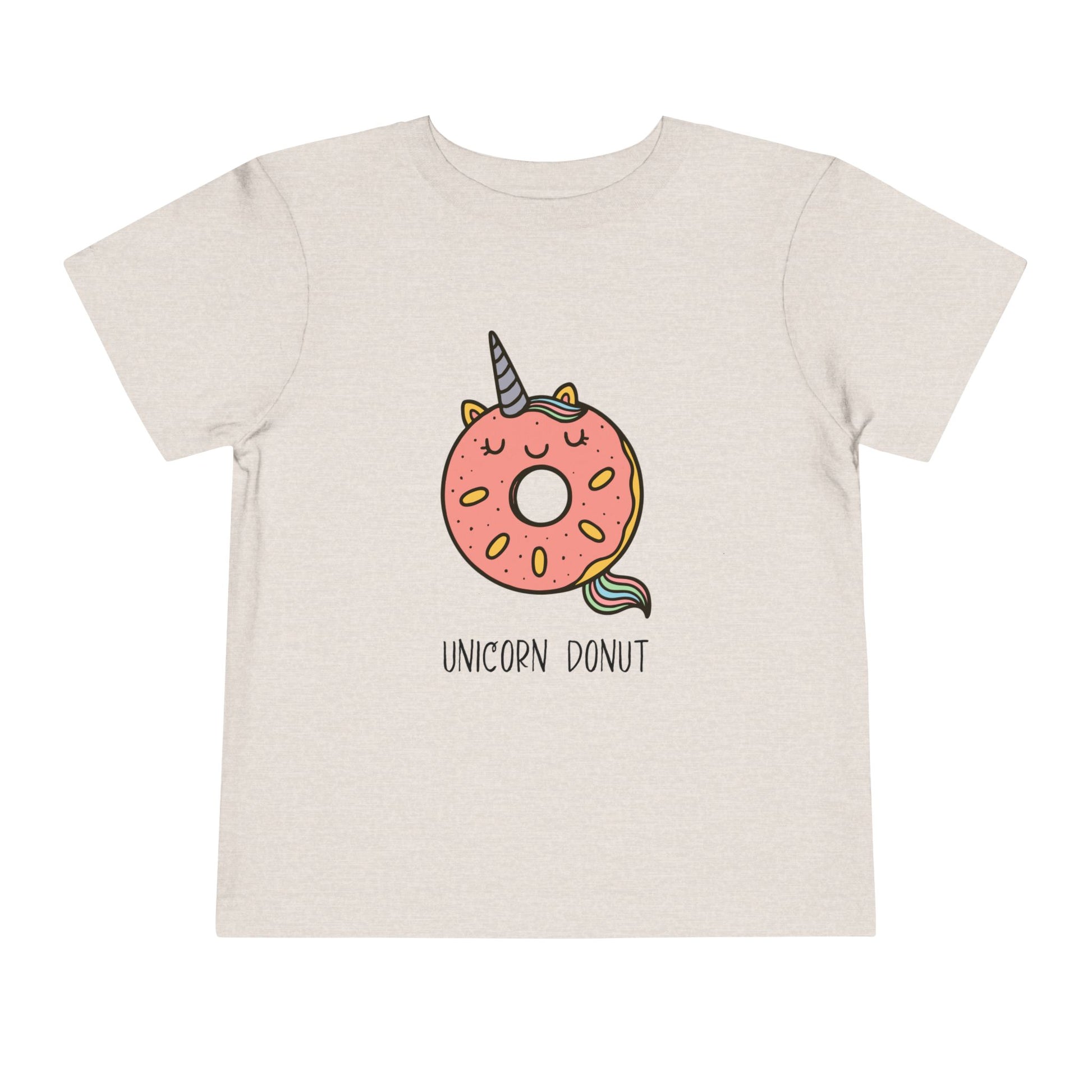 Heather dust t-shirt with a unicorn donut design on a white background