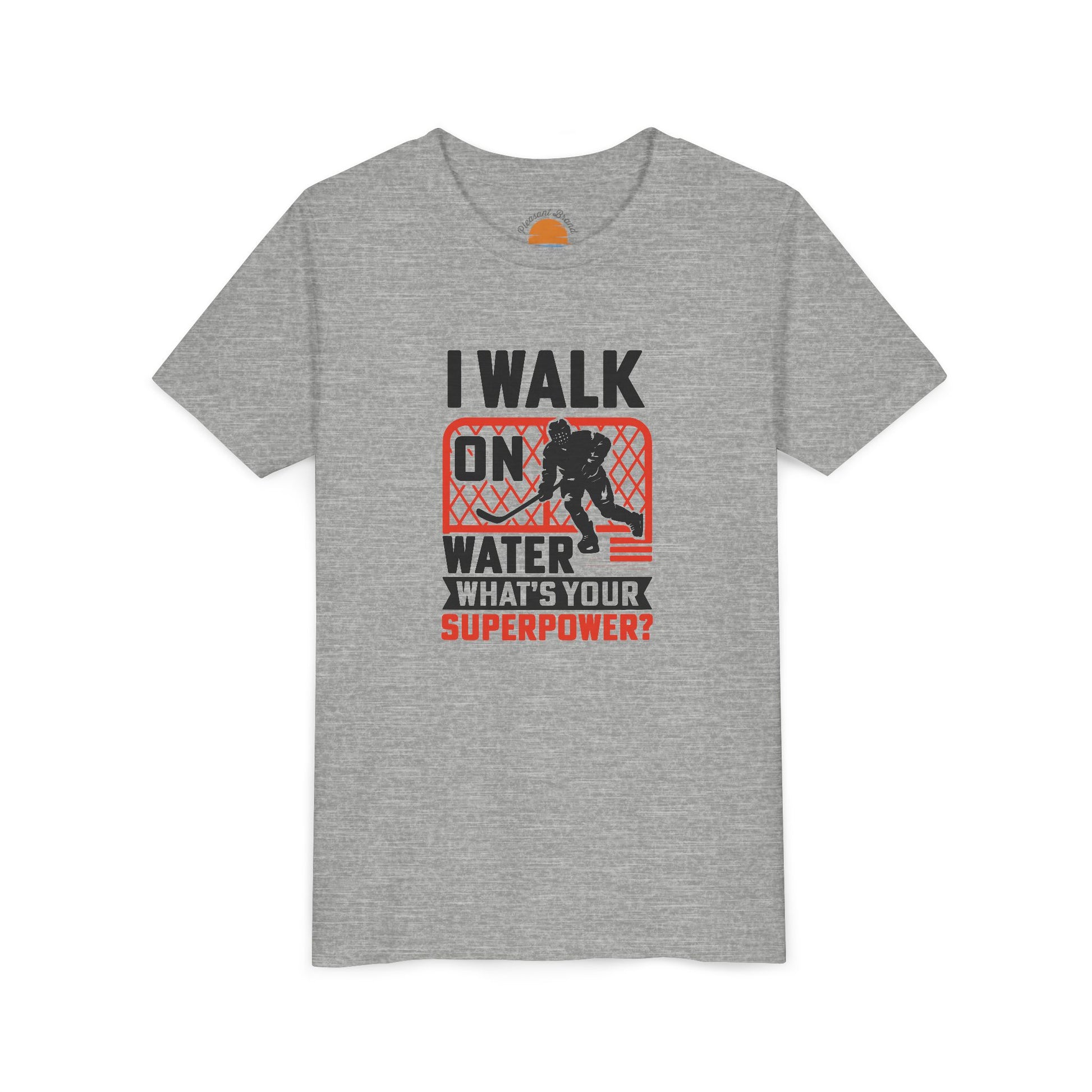 Athletic heather t-shirt with graphic design and text Walk On Water Youth T-Shirt  on a white background