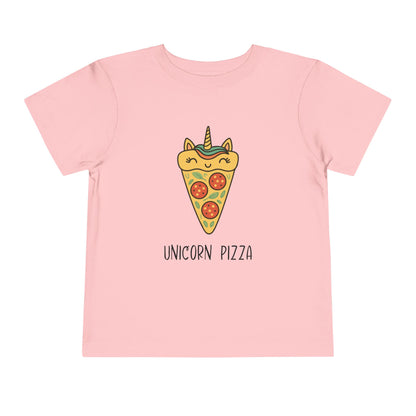 Pink t-shirt with a unicorn pizza design on a white background